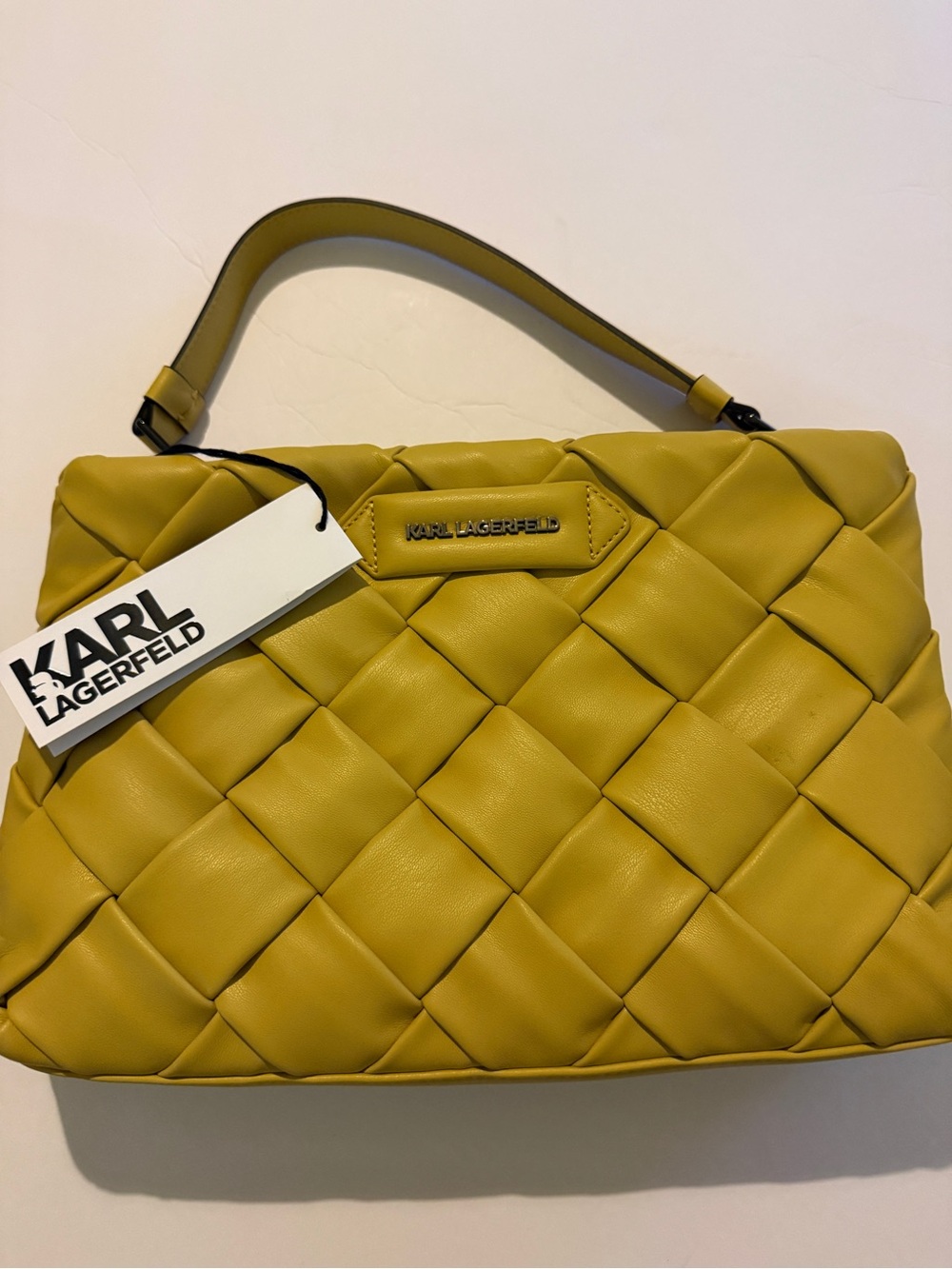 Karl Lagerfeld K/Kushion Braid Clutch Shoulder Bag Ochre NWT